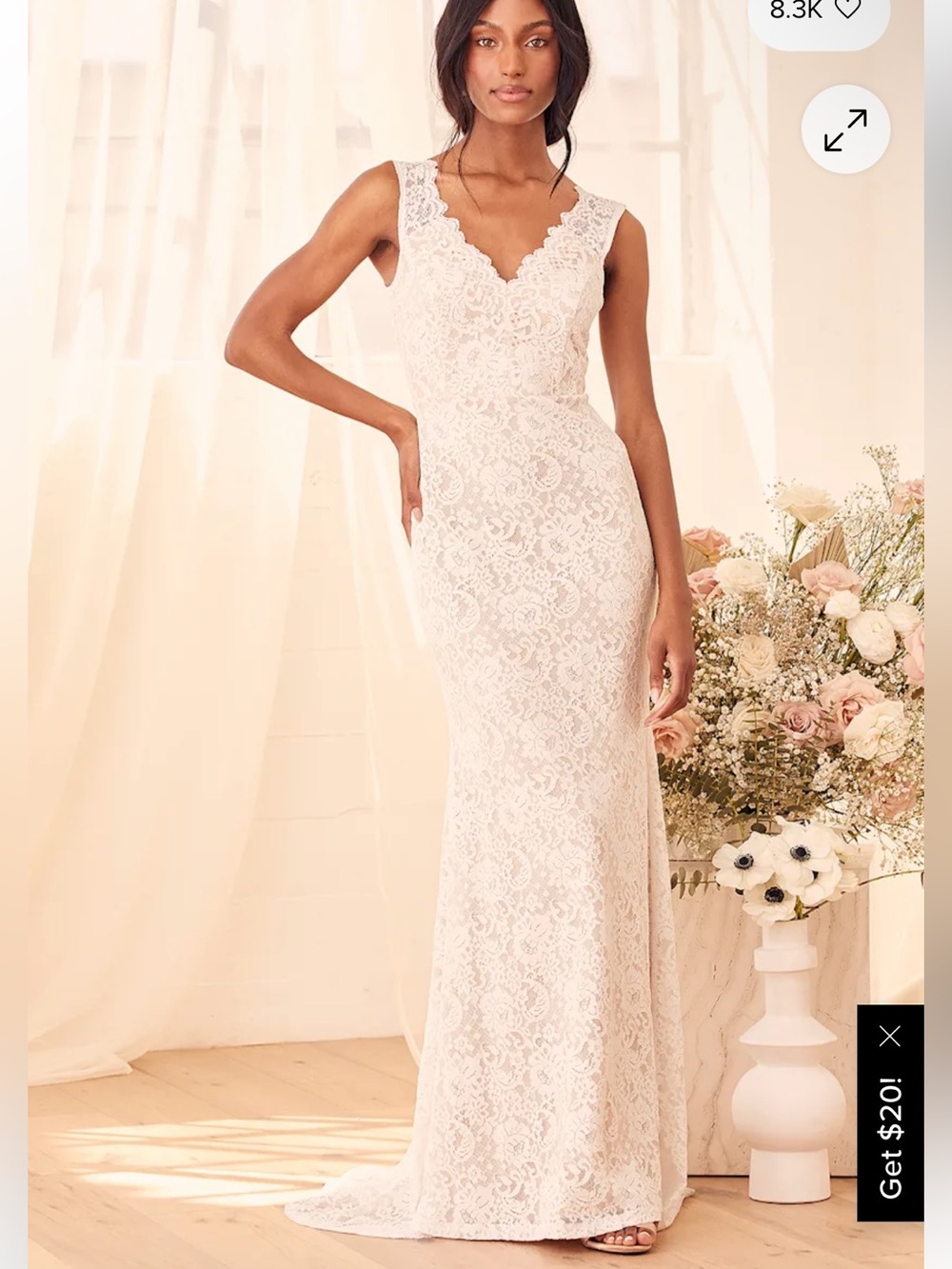 NWT Lulu's Spectacular Romance White Lace Mermaid Sheath Wedding Gown